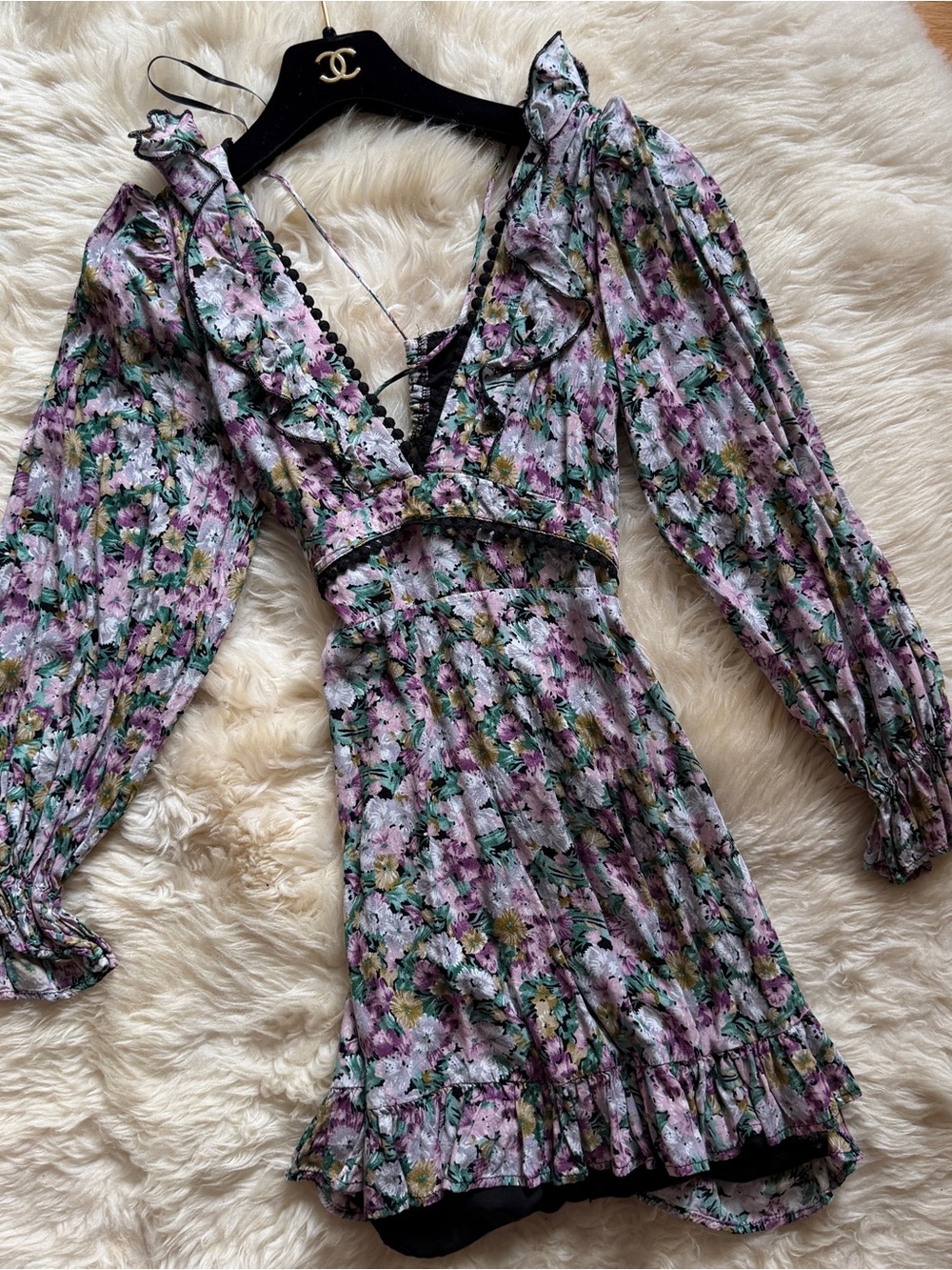 Floral V-Neck Ruffle Mini Dress - Lavender Floral